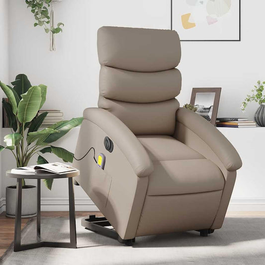 Massagestoel – Relaxfauteuil – Sta-Op Stoel – Elektrische Ligstoel – Massagefauteuil – Kunstleer Cappuccino – 6-Punts Vibratiemassage – Elektrisch Verstelbare Rugleuning en Voetensteun
