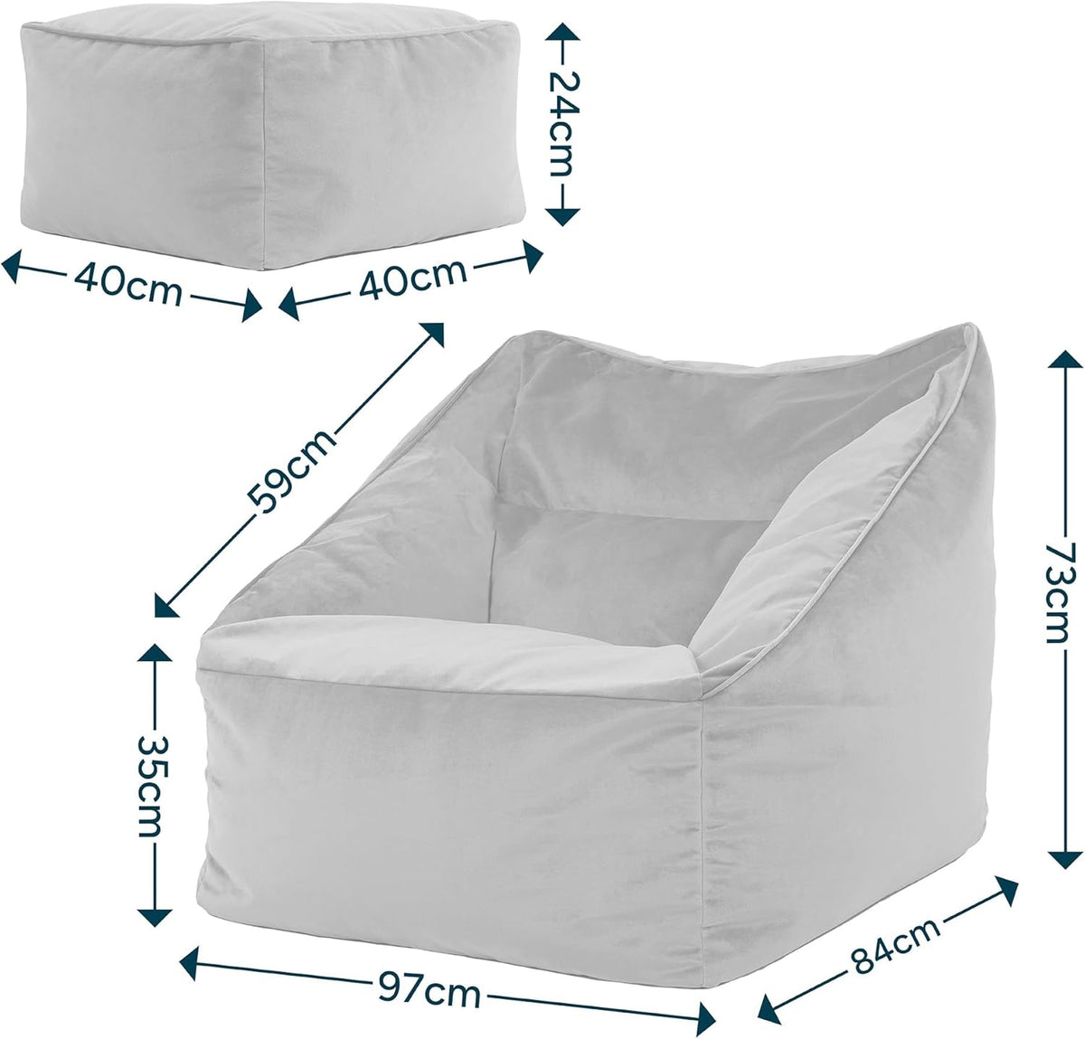Zitzak – Beanbag – Fauteuil – Lounger – Hocker – Donkerblauw – Fluweel – Inclusief Vulling – Waterafstotende Bodem