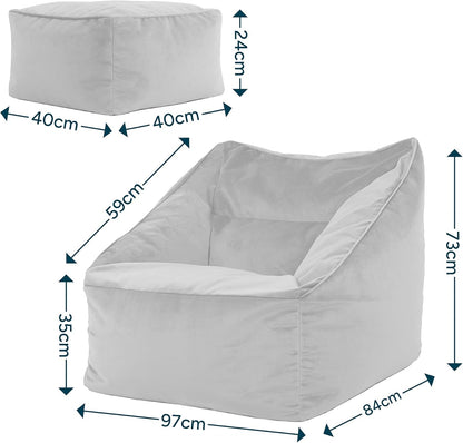 Beanbag Fauteuil – Zitzak Stoel – Lounge Fauteuil – Sessel Zitzak – Hocker – Fluweel Velvet – Inclusief Vulling – Lichtgewicht & Verplaatsbaar