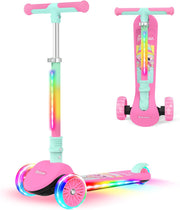 BELEEV A10 Scooter voor kinderen van 3 tot 12 jaar, met ledverlichting, step, dek, inklapbaar, 3 wielen, voor meisjes en jongens, 4 in hoogte verstelbaar, antislip brug, maximale belasting 50 kg