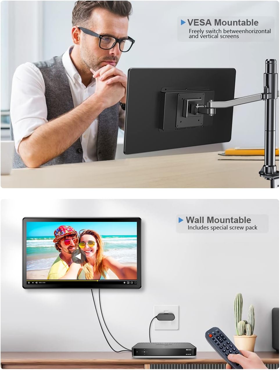 UPERFECT Portable Monitor Touch Screen 15.6 Inch with 2000:1 High Contrast Full HD Display Integrated Stand and DVI VGA HDMI USB B for Laptop XBO Switch PS4/5, Second Screen VESA compatible - QUORE