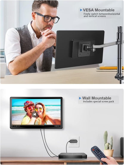 UPERFECT Portable Monitor Touch Screen 15.6 Inch with 2000:1 High Contrast Full HD Display Integrated Stand and DVI VGA HDMI USB B for Laptop XBO Switch PS4/5, Second Screen VESA compatible - QUORE