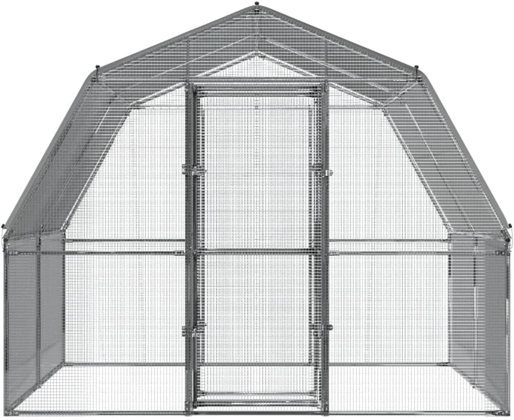 Chicken Cage with Roof and Door Silver Galvanized Steel,Walk In Chicken Run Galvanized Chicken Coop Chicken Coop Chicken Coop Cage Rabbit Hutch Pet Playpen Backyard With Water Resistant Cover