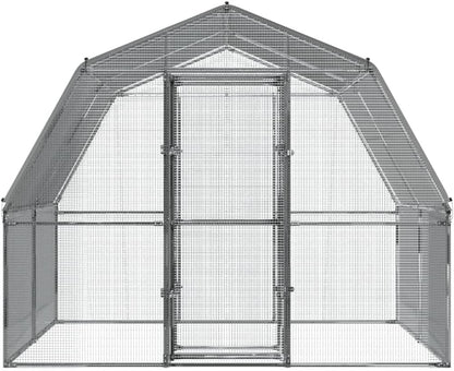 Chicken Cage with Roof and Door Silver Galvanized Steel,Walk In Chicken Run Galvanized Chicken Coop Chicken Coop Chicken Coop Cage Rabbit Hutch Pet Playpen Backyard With Water Resistant Cover