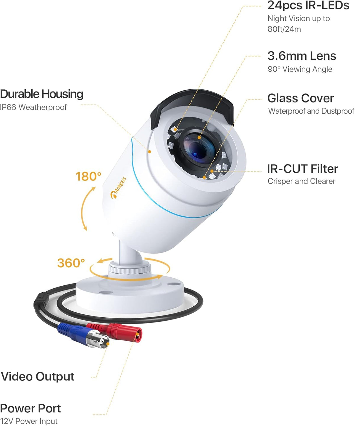 Anlapus 1080P HD Videobewakingssysteem Voor Buiten met 1TB Harde Schijf, 8CH 1080P H.265+ DVR Met (4) 2MP-Camera Voor Thuisbeveiliging, App / E-mailalarm bij Beweging