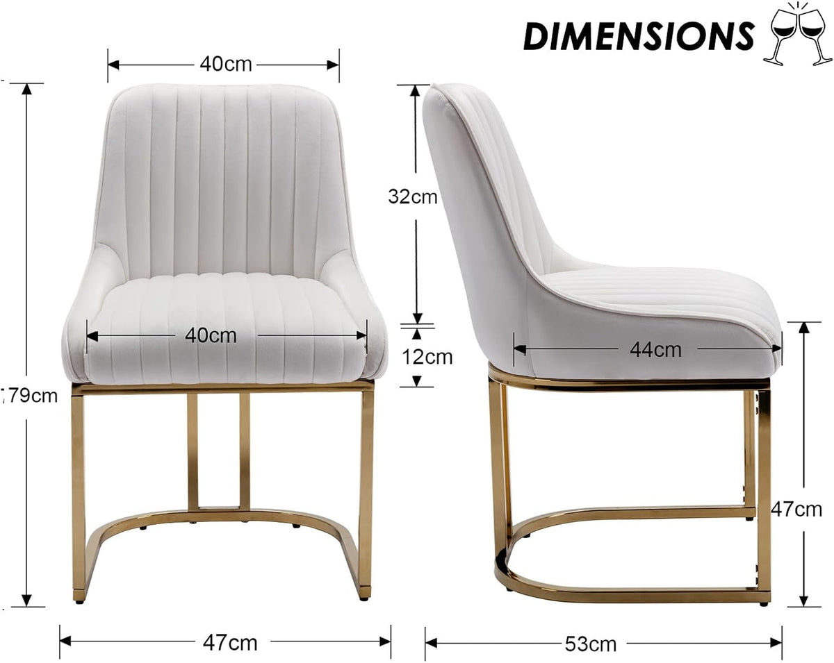 chairus Dining Chairs Set of 4 Velvet Living Room Chairs, Upholstered Office Chairs with Metal Legs, Armless Chairs for Bedroom, White, 4 - QUORE