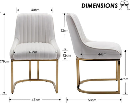 chairus Dining Chairs Set of 4 Velvet Living Room Chairs, Upholstered Office Chairs with Metal Legs, Armless Chairs for Bedroom, White, 4 - QUORE