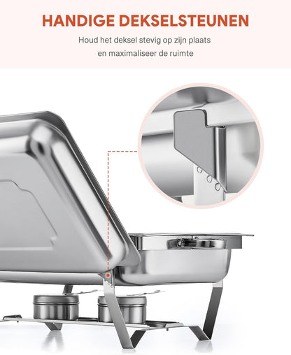 Wilprep Chafing Dish, 9L, 4 stuks roestvrijstalen warmhouders, warmhouders, roestvrij staal buffetset voor catering, buffet en feest (zilver)