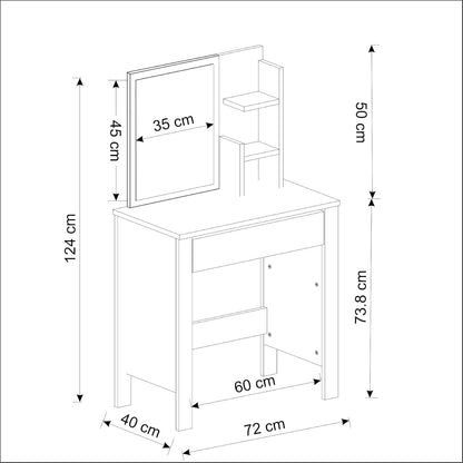Make-uptafel – Kaptafel – Make-upmeubel – Schminktafel – Opbergmeubel – Compacte Afmetingen 72x40x124 cm – Onderhoudsvriendelijk Melamine Oppervlak (Beige)