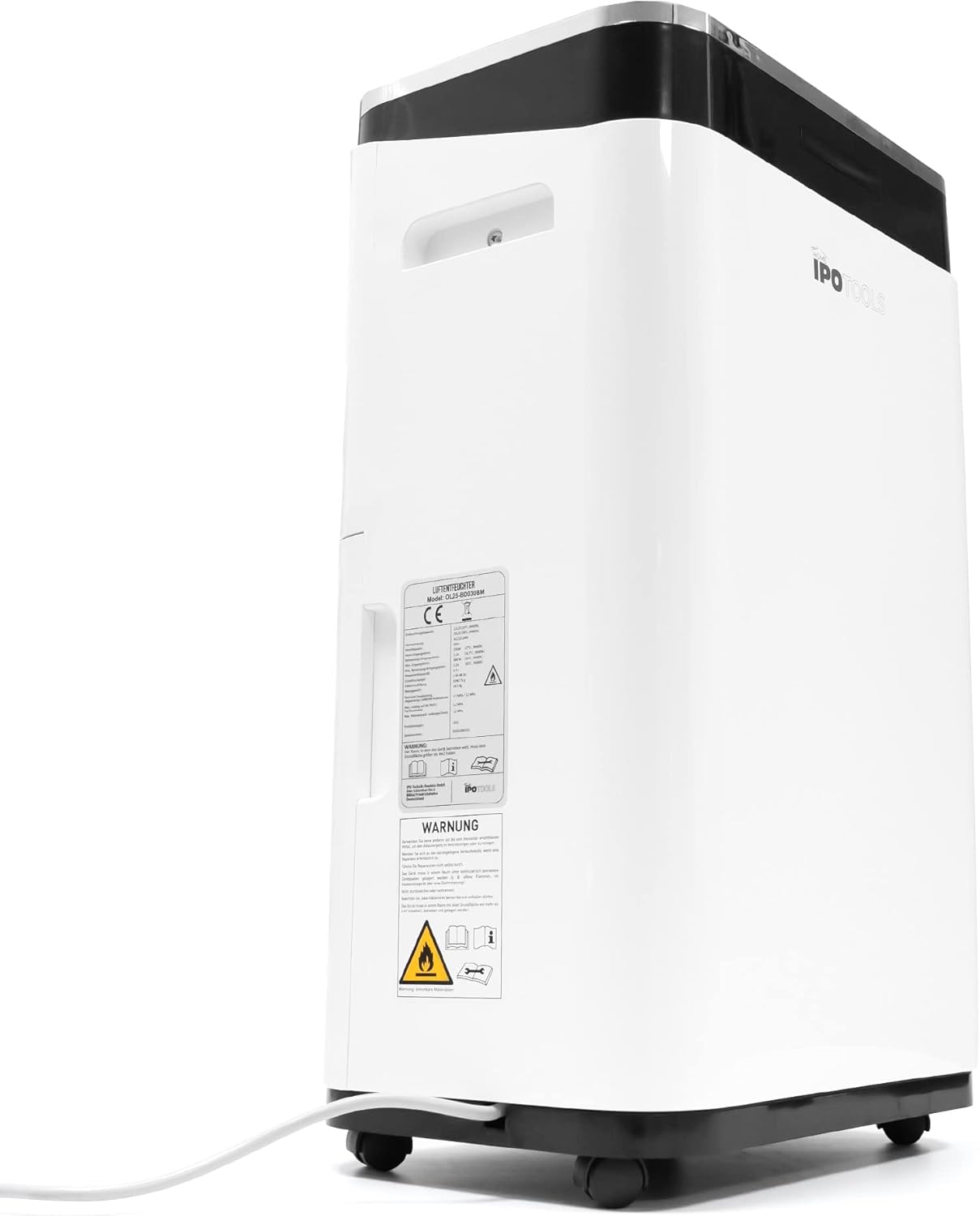 IPOTOOLS Luchtontvochtiger, 25 liter, 24 uur, ruimteontvochtiger voor ruimtes tot 70 m2, met 3 bedrijfsmodi, digitaal display, afvoerslang, wasdroger, timer voor vocht, schimmel, mobiel, 25 liter