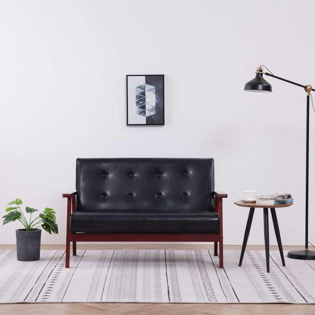 Festnight 2 Seater Sofa, Loungesofa Living Room Sofa, Upholstered Sofa, Lounge Sofa Seating, Sofa Bed, Futon Bed, Sofa, Lounge Sofa Upholstered Sofa, Black Faux Leather, 113.5 x 67 x 73.5 cm - QUORE