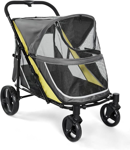 GarveeLife 2-in-1 hondenwagen, hondenbuggy inklapbaar voor grote en middelgrote honden en katten, huisdieren, buggy opvouwbaar met netramen, bekerhouder, verstelbare handgreep en 360° wielen, tot 50