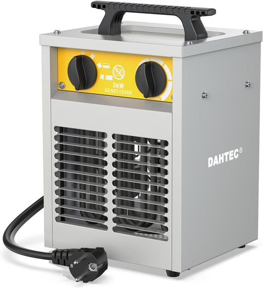 2000W Verbeterde Elektrische Ventilatorverwarmer - Stalen Behuizing - Industriële Draagbare Kachels - Thermostaat & Oververhittingsbeveiliging - Ideaal voor Bouwplaats, Garage, Kas