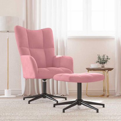 Relaxstoel Met Poef – Tv-Stoel – Ligstoel – Fauteuil – Slaapkamerstoel – Roze Fluweel – 360 Graden Draaibaar – Comfortabel Schuimrubber
