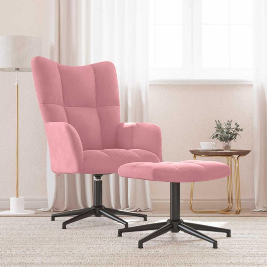 Relaxstoel Met Poef – Tv-Stoel – Ligstoel – Fauteuil – Slaapkamerstoel – Roze Fluweel – 360 Graden Draaibaar – Comfortabel Schuimrubber