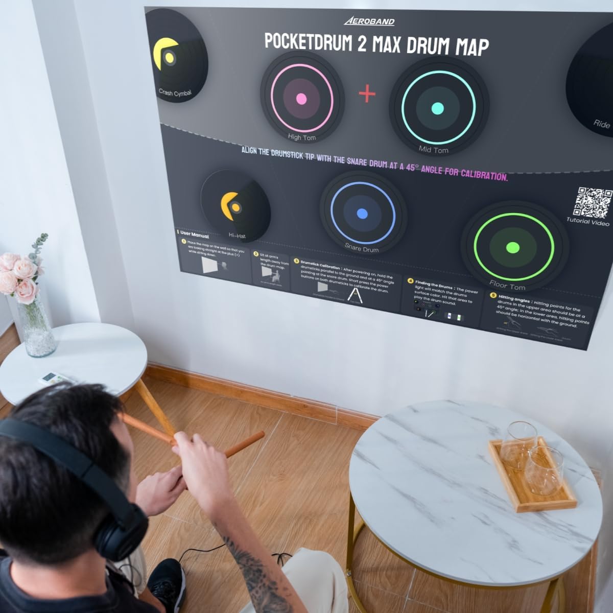 Aeroband PocketDrum 2 Max Air Drum Set – Draagbaar e-drumstel voor oefenen en plezier met Bluetooth en MIDI