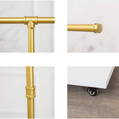 Kledingrek – Kapstok – Garderoberek – Ophangrek – Pijprek – Goudkleurig IJzeren Frame – 4 Rubberen Wielen
