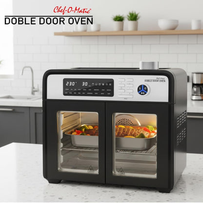 CHEF -O- MATIC Doble Door - dubbele deur friteuse en oven, 28 L,18 programma's, 1700 W, binnengrill, broodrooster, draaispies, voedseldrager, LCD-scherm