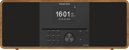 TELESTAR TOP 300 – DAB+/internetradio met cd-speler (stereo, 2 × 15 W, streamingdiensten, Bluetooth zend-/ontvangstfunctie, USB-opname, noodwaarschuwingssysteem) – hout