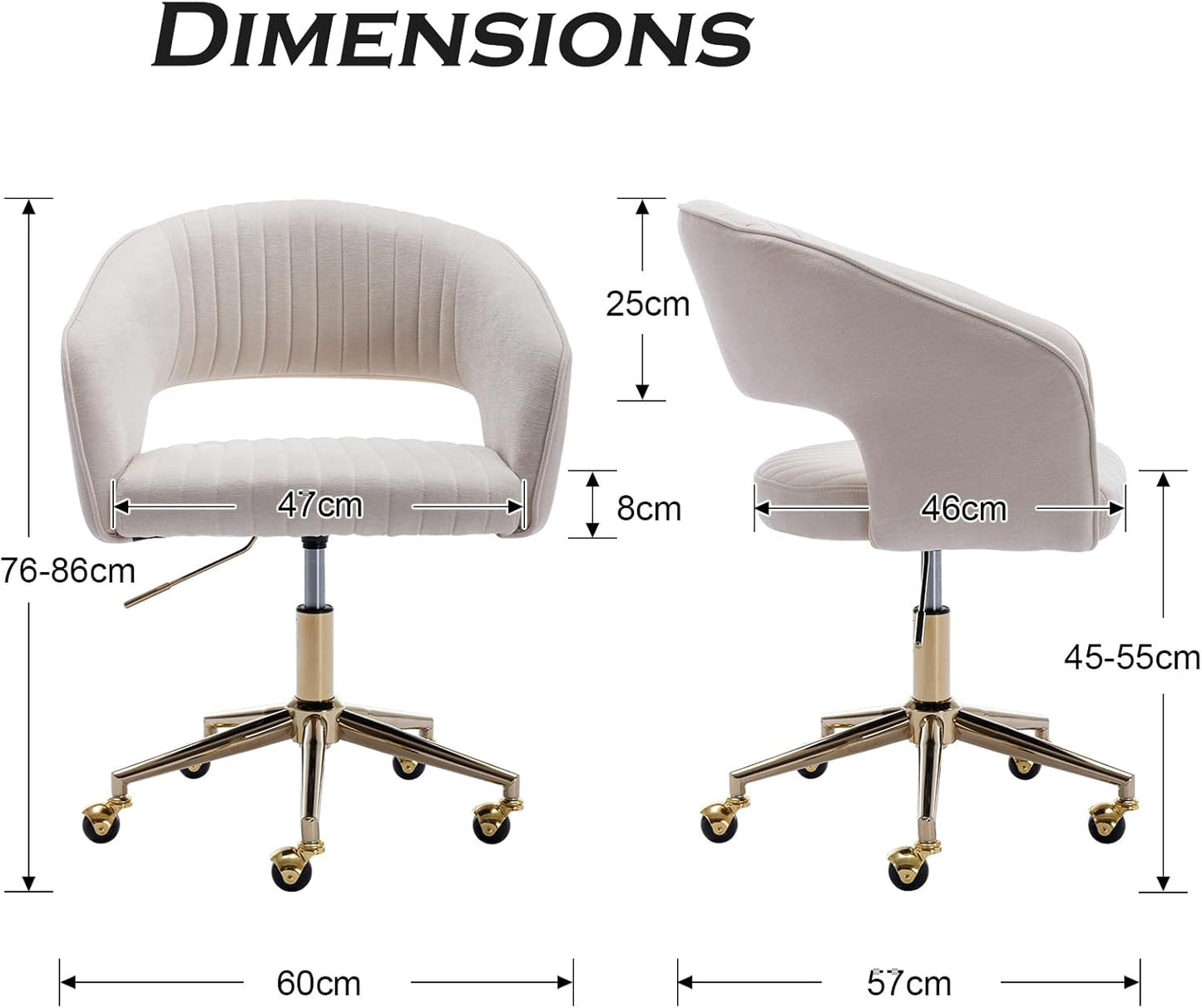 chairus Verstelbare Thuiskantoor Taakstoel Chenille Computer Draaibare Fauteuil Modern Open Rug Deskstoel (Beige)