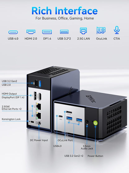 GMKtec K16 Gaming Mini PC AMD Ryzen 7 7735HS (4.75GHz) 32DDR5 RAM +512GB Hard Drive PCle SSD, Dual NIC LAN 2.5G Desktop Computer, Dual USB4, HDMI 2.0, USB-C
