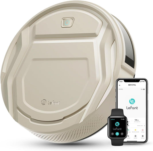Lefant Dunne robotstofzuiger, 2200 Pa, stil, 55 dB, verbonden met wifi/Bluetooth/Alexa/app, 120 minuten batterijduur, zelfopladen, ideaal voor dierenharen op harde vloeren, M210P champagne
