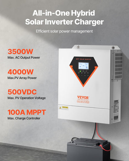 Hybride omvormer op zonne-energie – Zonne-omvormer – Omvormer-lader – All-in-One Omvormer – Off-Grid Omvormer – 3500 W Zuivere Sinus – Geïntegreerde 100 A MPPT-Zonnelader