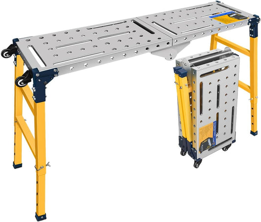 Veelzijdig draagbaar stalen werkplatform en lastafel met wielen | 36 x 140 cm gegalvaniseerd tafelblad | 500 kg draagvermogen | Verstelbare hoogte