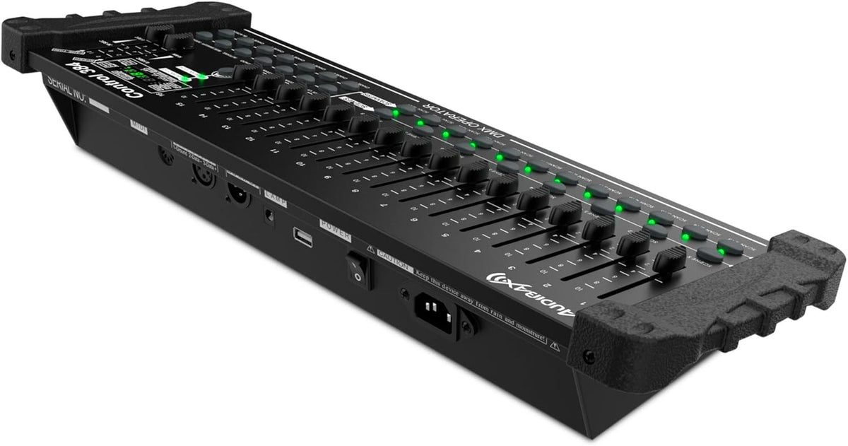 Audibax Control 384 - DMX-controller met 384 kanalen - besturing van 24 apparaten met 16 DMX-kanalen - activering van scènes per geluid, handmatig of automatisch - programmering van chases en