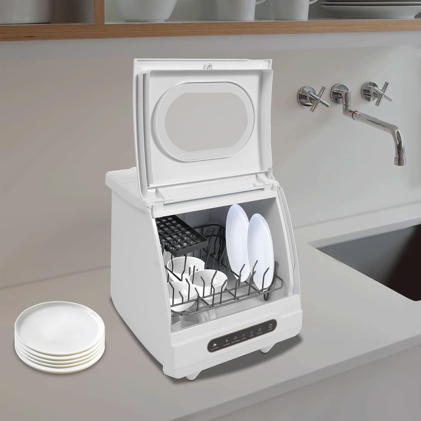 Table Dishwasher 800W Mini Dishwasher 5 Programs Freestanding Table Dishwasher Noise Level 55 dB With Water Pipes And Dishwasher Rack