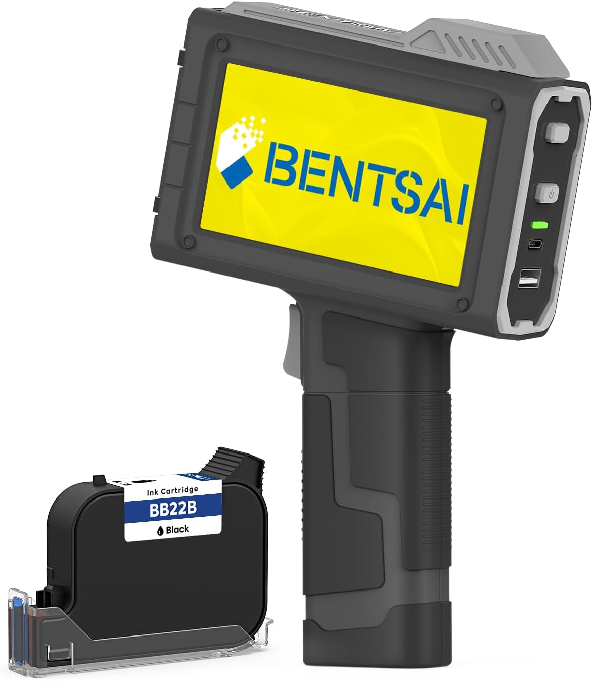 BENTSAI BT-HH6205B draagbare inkjetprinter met 16 uur looptijd voor het afdrukken van batchnummers datums, logo's, serienummers, barcodes en QR op zoals karton, hout, kunststof, metaal