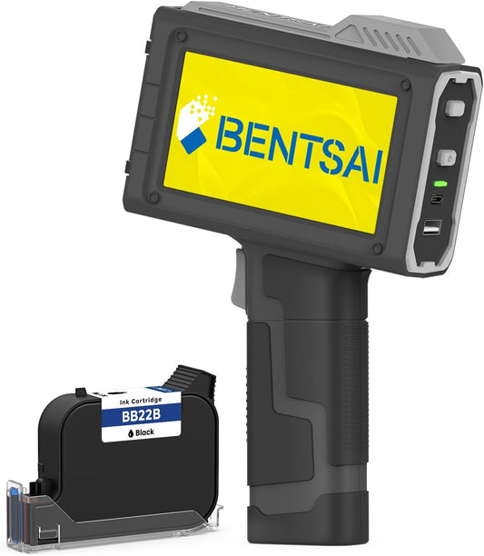 BENTSAI BT-HH6205B draagbare inkjetprinter met 16 uur looptijd voor het afdrukken van batchnummers datums, logo's, serienummers, barcodes en QR op zoals karton, hout, kunststof, metaal