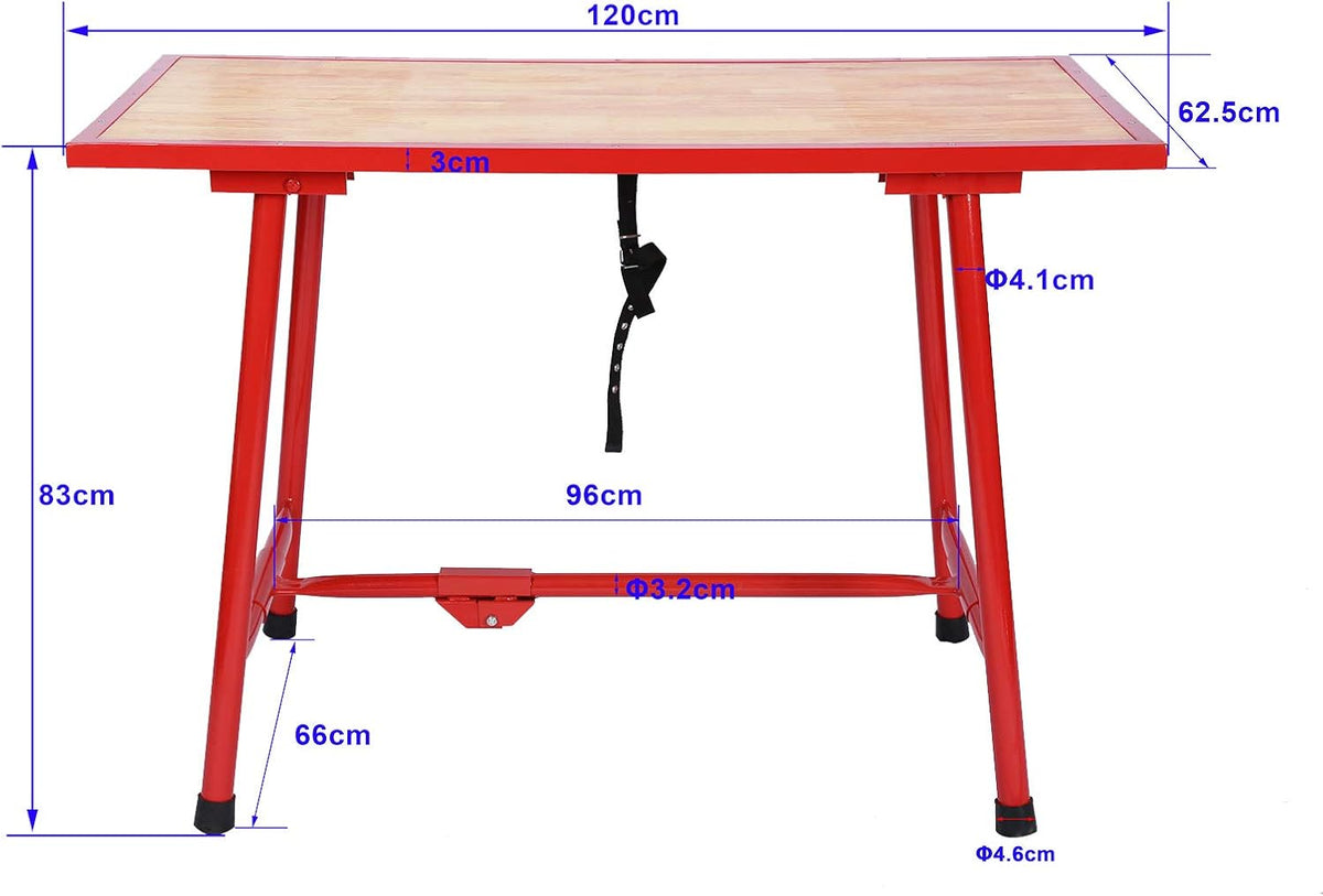Inklapbare werktafel werkbank werkplaatstafel montagetafel 120x62,5 cm inpaktafel opvouwbaar