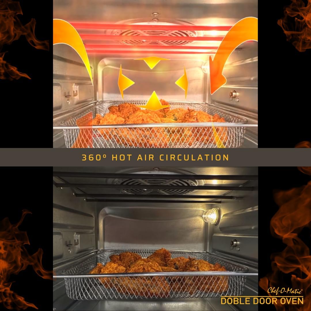 CHEF -O- MATIC Doble Door - dubbele deur friteuse en oven, 28 L,18 programma's, 1700 W, binnengrill, broodrooster, draaispies, voedseldrager, LCD-scherm