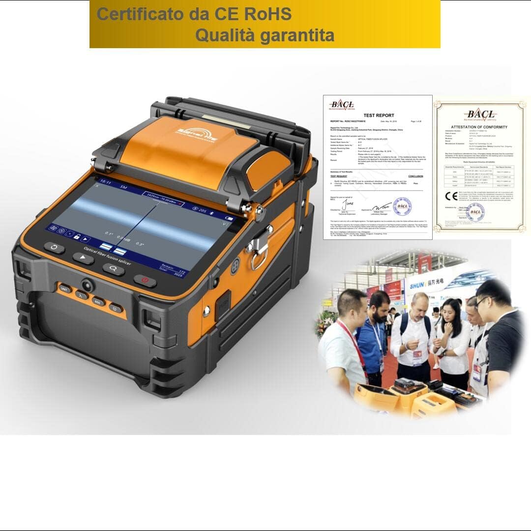 Fusion Splicer AI-9 Kit, glasvezellasapparaat met 6 motoren en kernuitlijning voor FTTH hoofdlijnen bouwprojecten en kabelsplitsing (EU Plug)