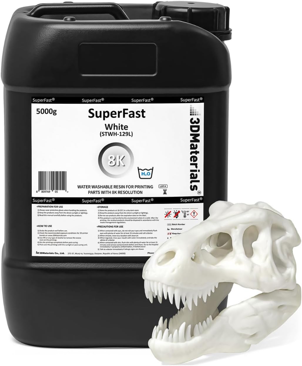 SuperFast 8K 3D-printer hars waterwasbaar, 50um print in 0,5 sec, Gemaakt in Korea door 3DMaterials (5000g, Wit)