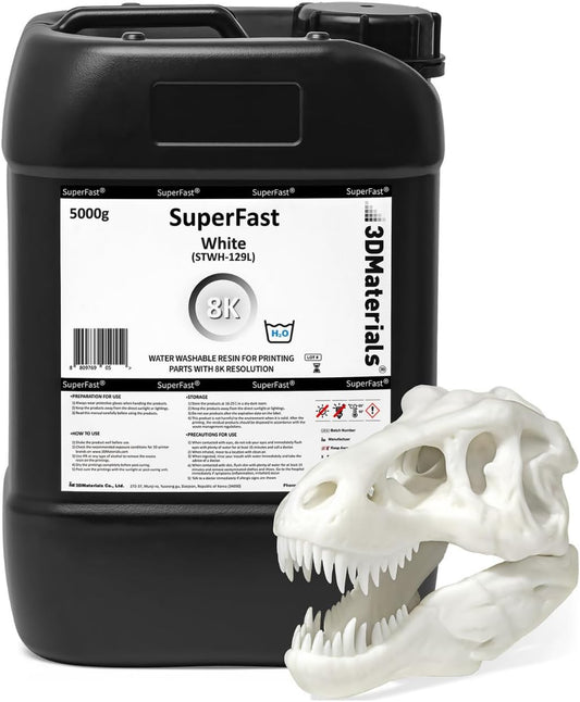 SuperFast 8K 3D-printer hars waterwasbaar, 50um print in 0,5 sec, Gemaakt in Korea door 3DMaterials (5000g, Wit)