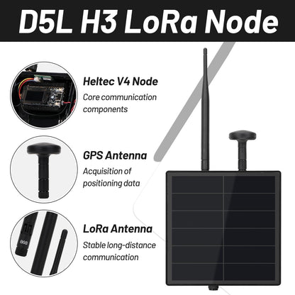 KEEPTEEN D5L Mesh Core Solar LoRa Kits, Mesh Tracker Node Repeater, 5 W zonnepaneel Bult in Heltec ESP32 V4 Lora Modules Board met Mushroom GPS/868MHz antenna WiFi Bluetooth 5200mAh batterij