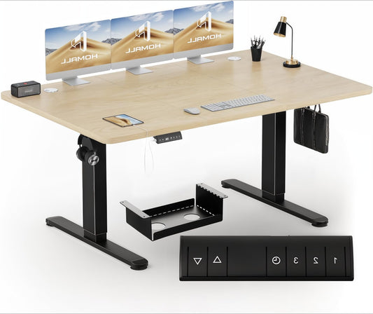 In hoogte verstelbaar bureau – Elektrisch bureau – Zit-sta bureau – Verstelbaar bureau – Thuiswerk bureau – 140x70 cm werkblad – 3 geheugenstanden elektrisch verstelbaar – Stevig stalen frame tot 70 kg draagvermogen - QUORE