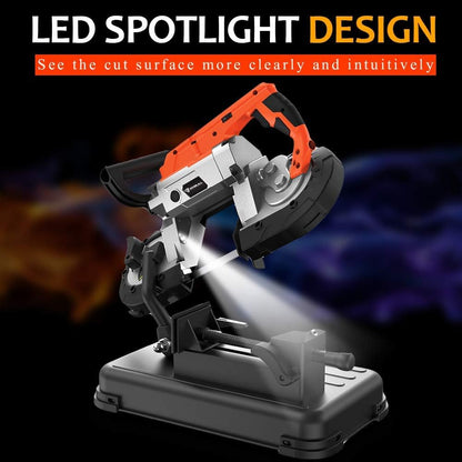 Anbull R2103 bandzaag metaal met LED-spot, elektrische metaalbandzaag 1100 W/230 V, 0,7-2,4 m/s, instelbaar 0-45 °, ijzerzaag metaalzaag met afneembare sokkel, werkbank van gelegeerd staal
