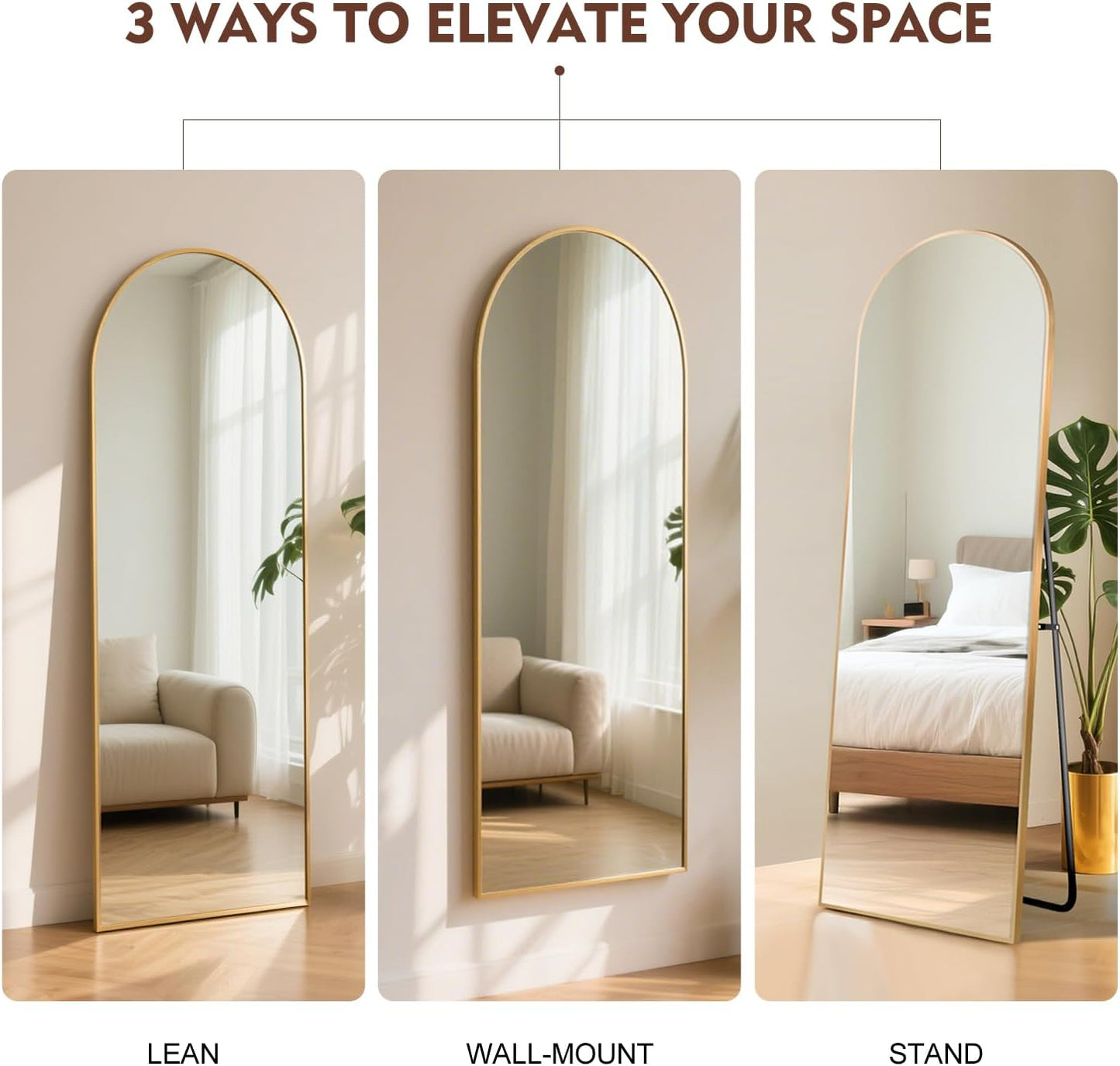 Volledige Spiegel – Staande Spiegel – Wandspiegel – Full Body Spiegel – Goudkleurige Spiegel – Onbreekbaar Veiligheidsglas – Aluminium Frame – 163 x 53 cm