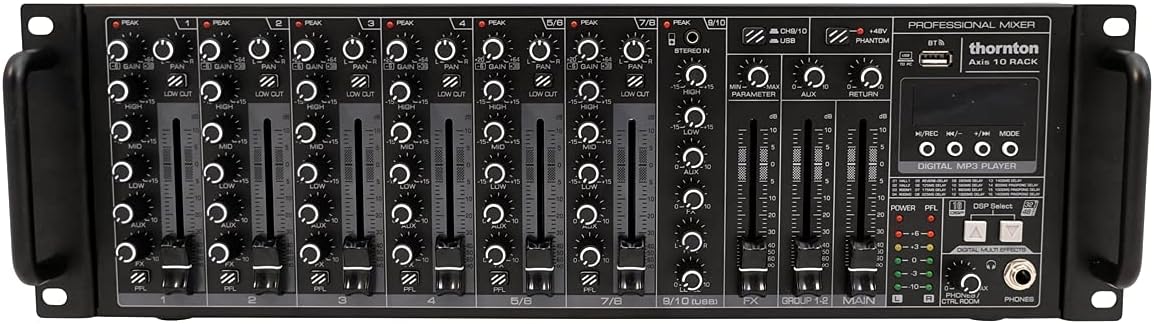 10-Kanaals Rackmixer – Mengpaneel – Mengtafel – Geluidsmixer – Audiomixer – Ingebouwde 2-Kanaals USB-Geluidskaart – Bluetooth En MP3-Speler