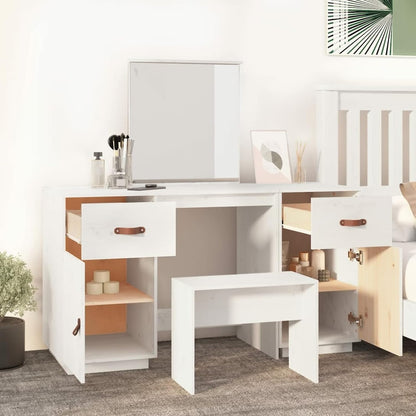Tidyard Dressing table with mirror, dressing table, chest of drawers, dressing table, vanity table, makeup mirror, bedroom, solid pine, white - QUORE