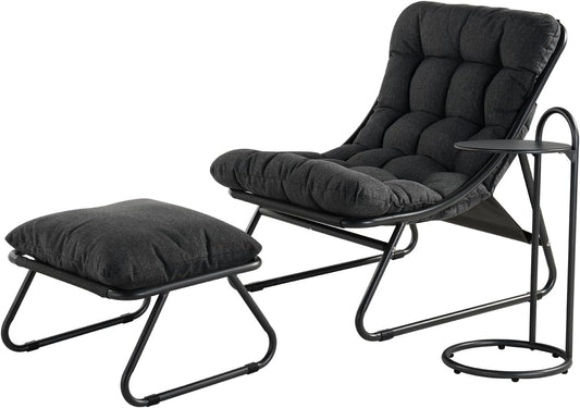 Grand patio Ligstoel voor tuin, tuinstoel met bijzettafel en voetenbank, fauteuil met afneembaar kussen voor volwassenen, ligstoel voor terras, woonkamer, buiten, donkergrijs