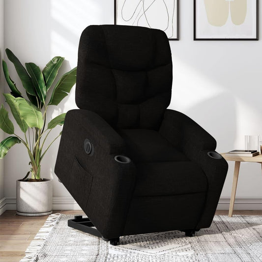 Relaxstoel Met Opstahulp – Elektrische Relaxstoel – Tv-Stoel – Ligstoel – Ontspanningsstoel – Elektrische Ligfunctie – Stof Zwart – Elektrisch Kantelsysteem