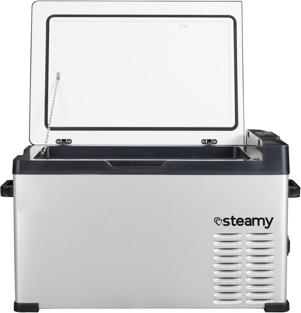 Steamy-E Single Zone 30, Elektrische Compressor Koelbox, 27 Liter, Zilver, 12V/230V, voor vriezen en koelen van -20 tot +20, ideaal voor op de camping