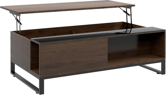 HOMCOM Coffee Table, Side Table with Lift Function, Sofa Table with Storage Space, Coffee Table in Modern Design, for Living Room, Office, Steel, Walnut, Black, 102 x 58 x 35.5 cm - QUORE