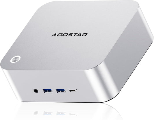 AOOSTAR MACO Mini PC Ryzen 7 PRO 8845HS(tot 5,1GHz), Barebone Mini-desktopcomputer, geen RAM geen M.2 SSD, micro-gaming-pc OCuLink/2xUSB4/2x2,5G LAN/4K quad-display/ontgrendelen van vingerafdruk