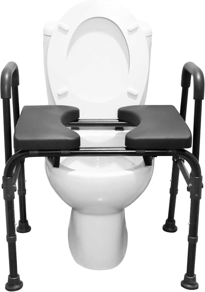 KMINA - Handicap Toiletstoel voor Ouderen met Verstelbare Zitting (180 kg), Stevige Toiletcommode voor Senioren in Hoogte Verstelbaar, 3 in 1 Toiletstoel met Emmer, Toiletcommode - Made in Europe