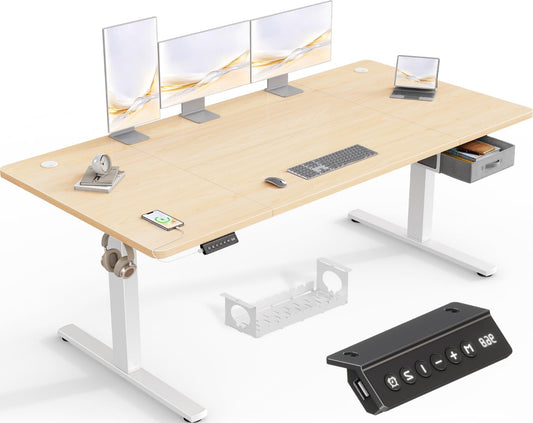 Verstelbaar Elektrisch Bureau – Zit Sta Bureau – Hoogte Verstelbaar Bureau – Bureau Met Lades – Computerbureau – 180x80 cm – Met USB Poort en 3 Geheugenstanden